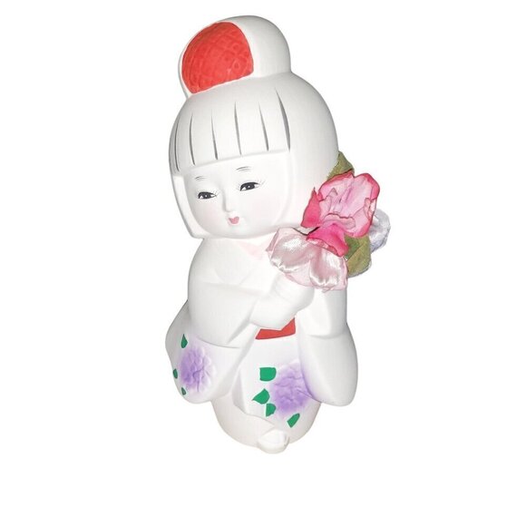 Vtg Japanese Hakata Bisque Geisha Doll on Signed Wooden Base 7 3/4” T Ceramic - Picture 10 of 12